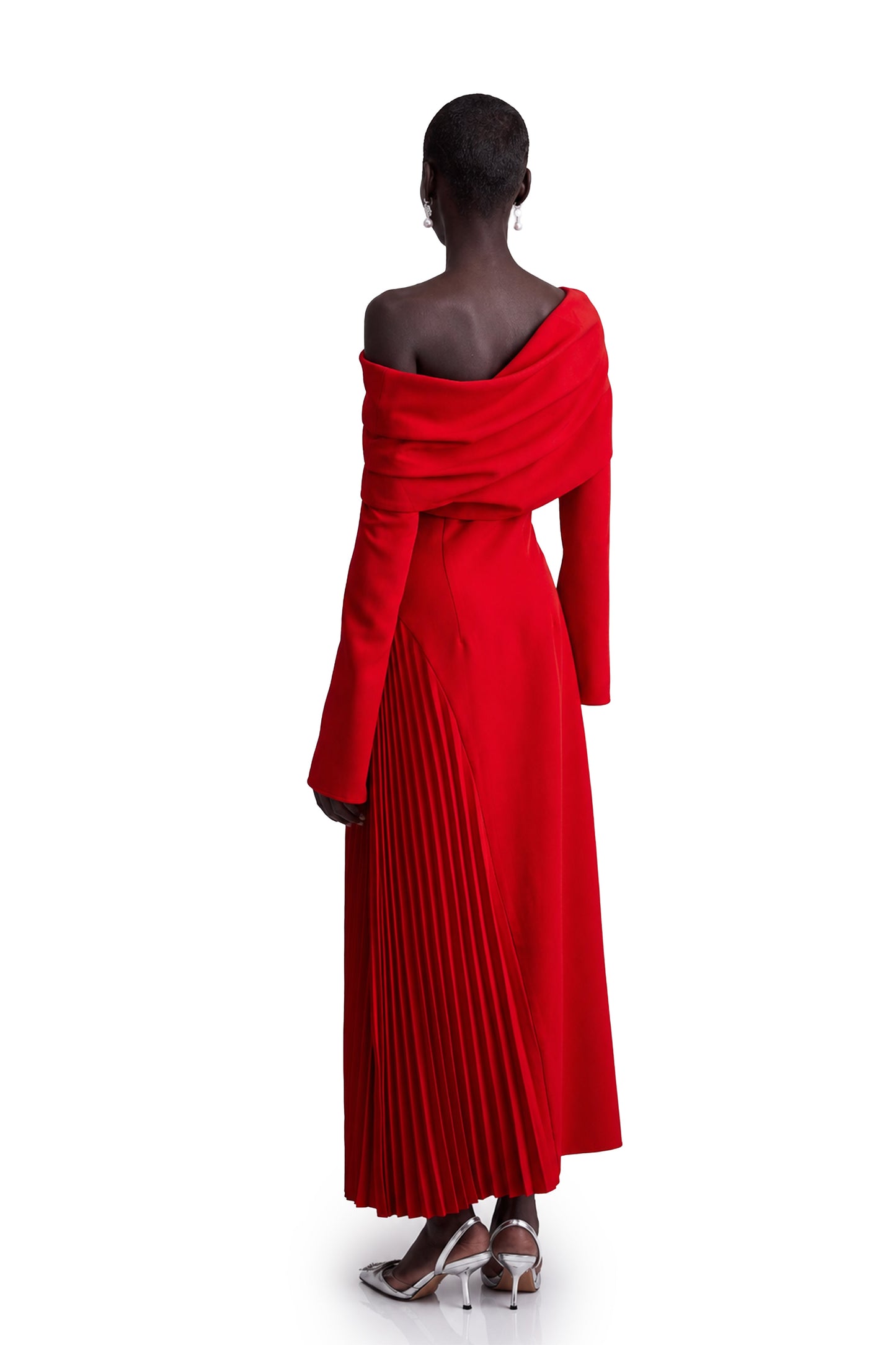 Valentine Red Pleated Maxi Dress with High Slit