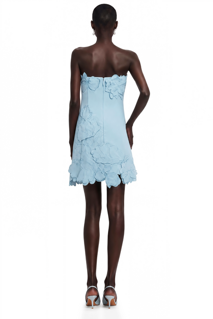 Inga Blue Strapless Floral Embroidered Mini Dress