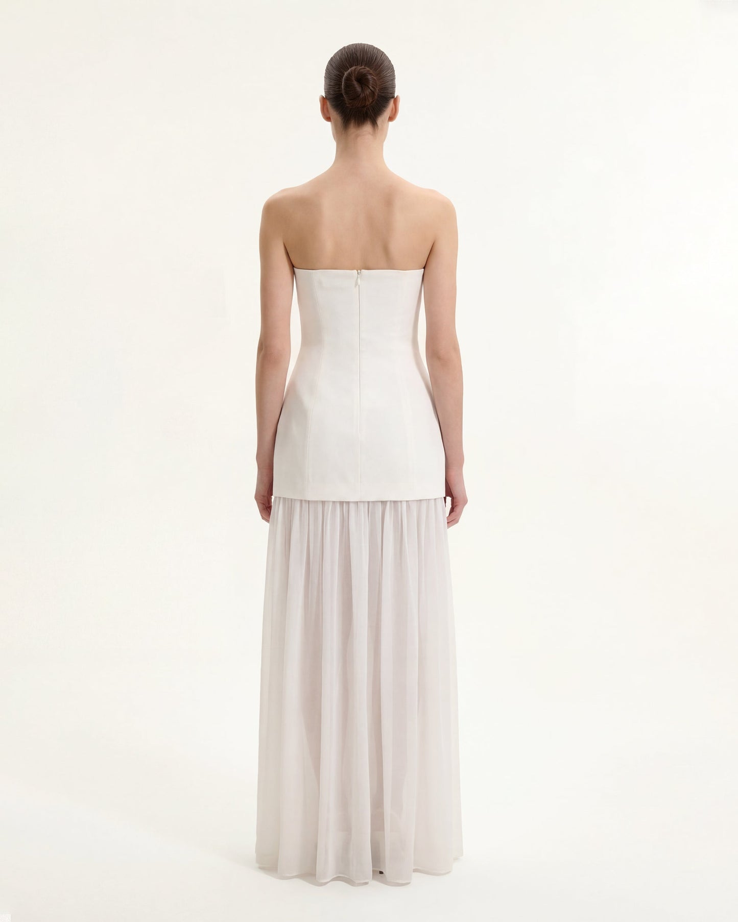 Çiçek Desenli Straplez (Askısız) Mixed Maxi Elbise - Fildişi