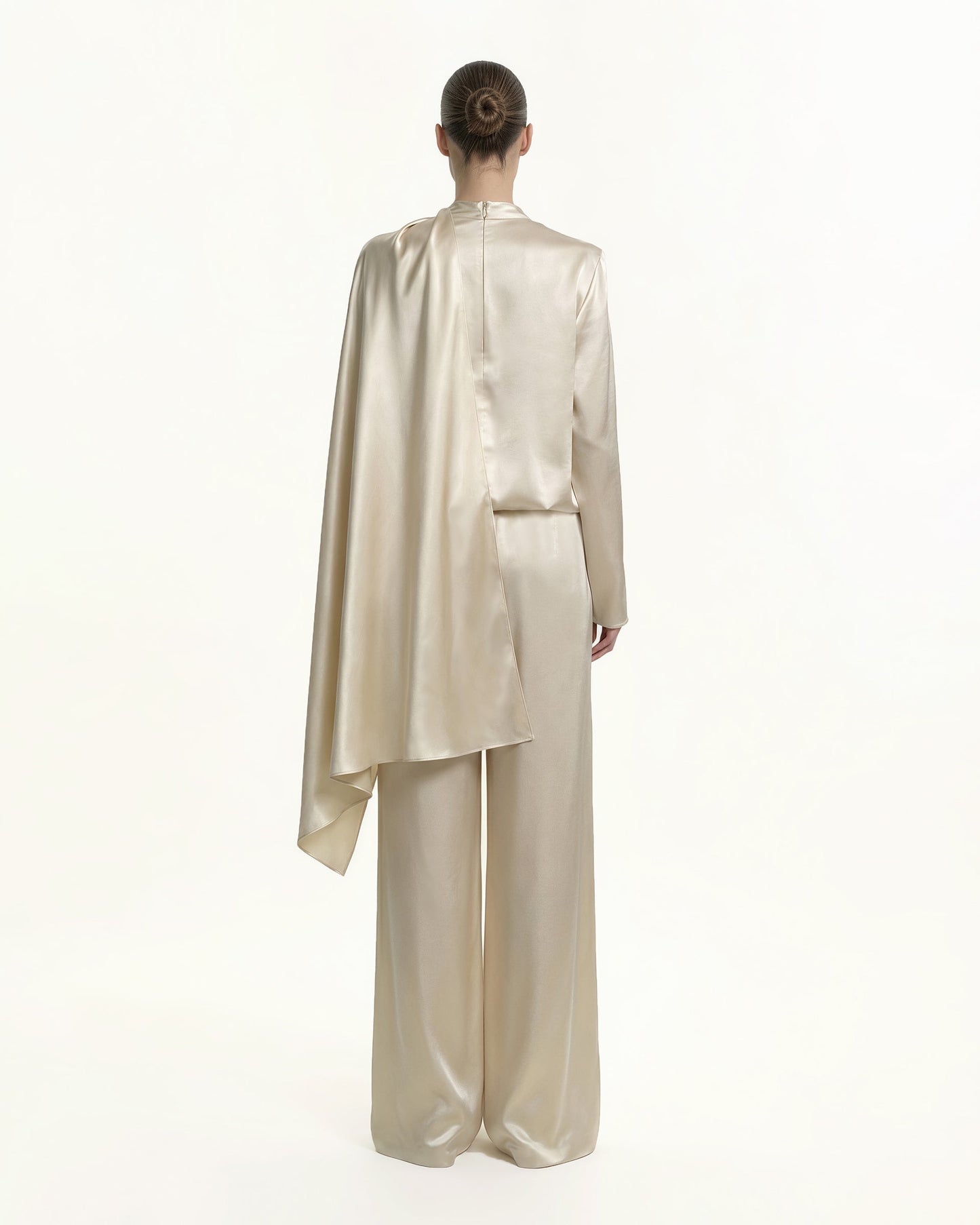 Asimetrik Drape Balıkçı Yaka Pelerin Üst / Bluz - Krem