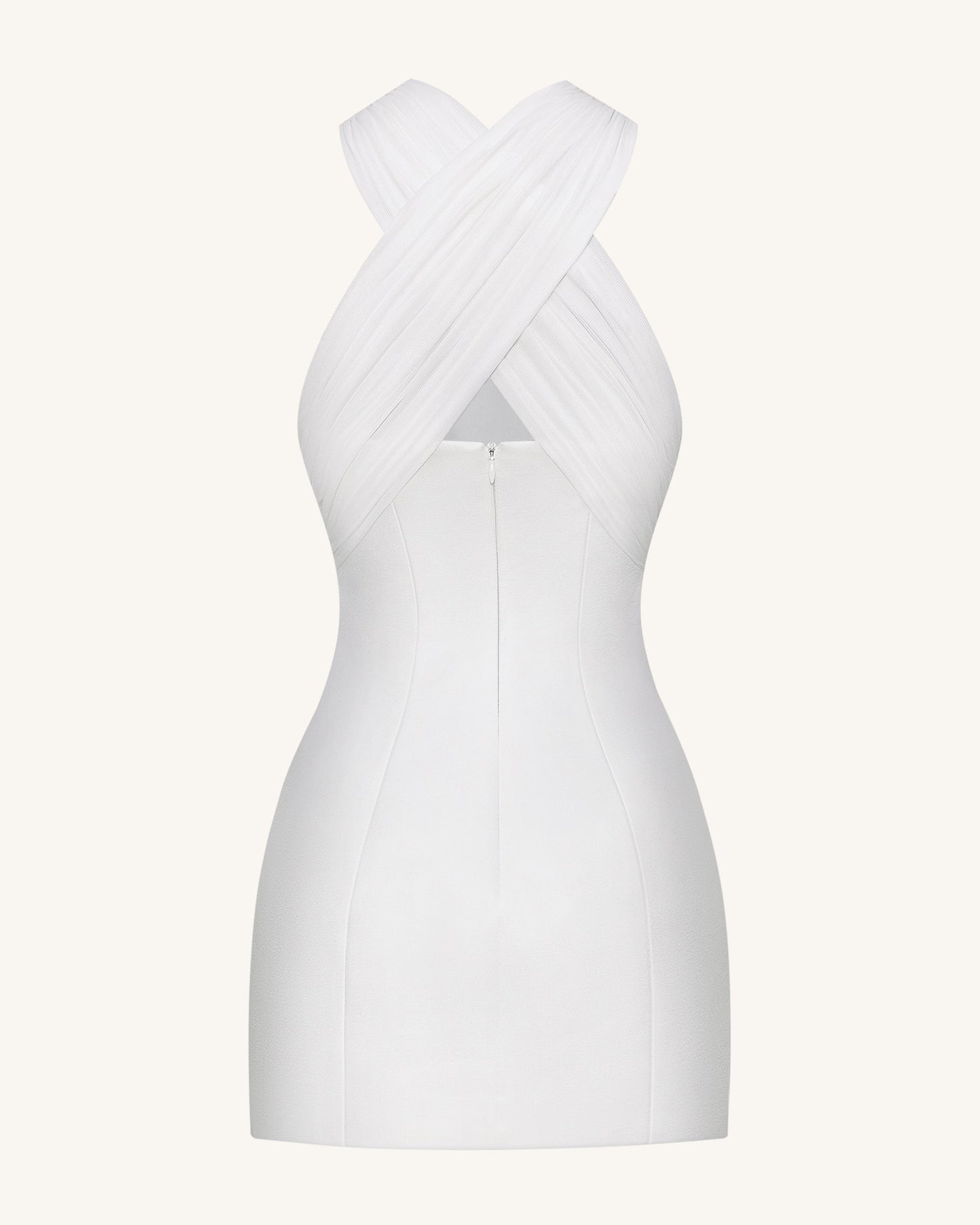 Saten Mini Elbise ile Tül Çapraz Halter - Beyaz