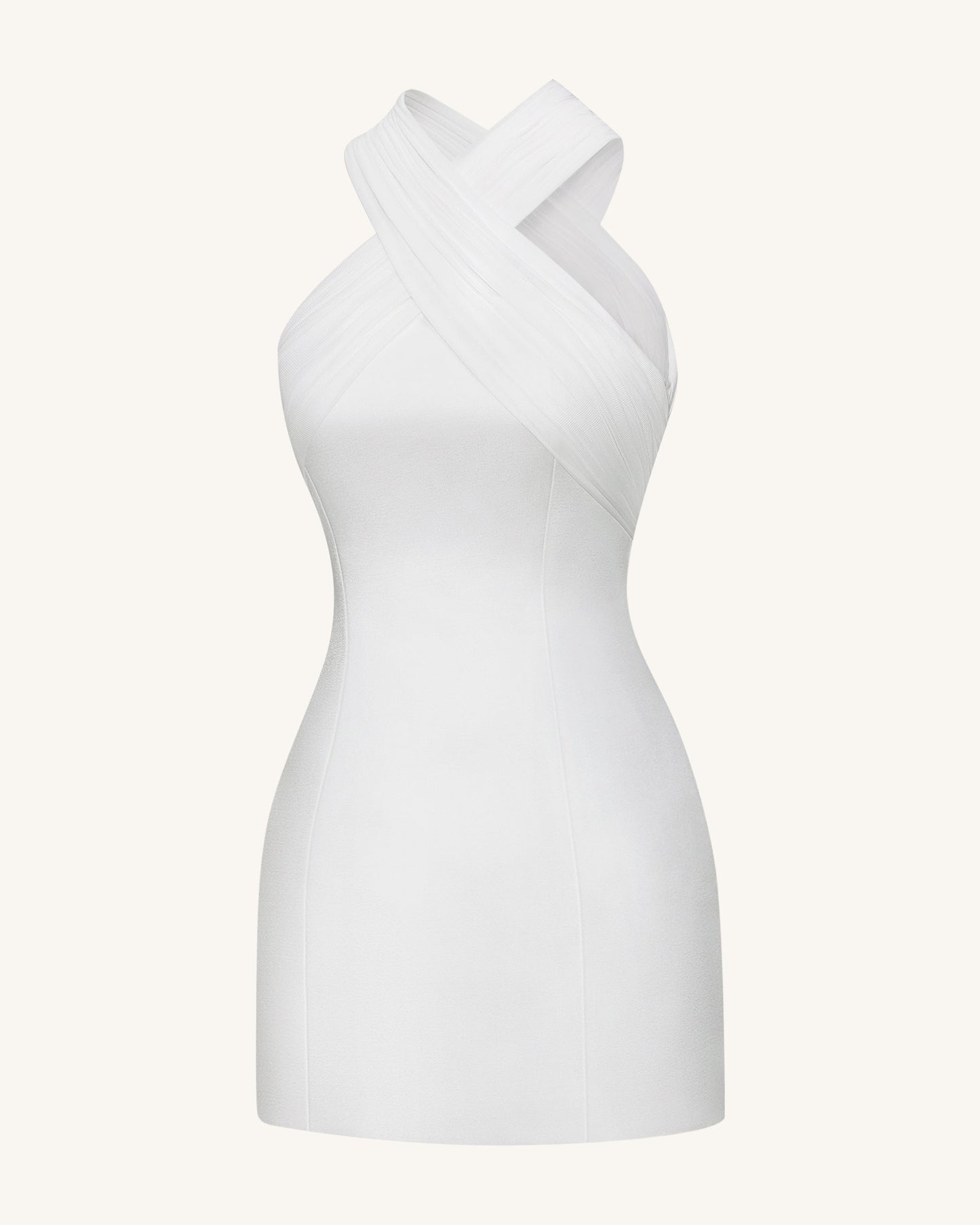 Saten Mini Elbise ile Tül Çapraz Halter - Beyaz