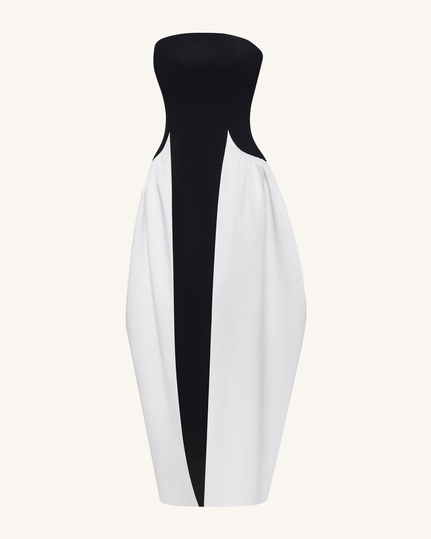 Tek Renk Panelli Straplez (Askısız) Sculptural Maxi Elbise - Siyah