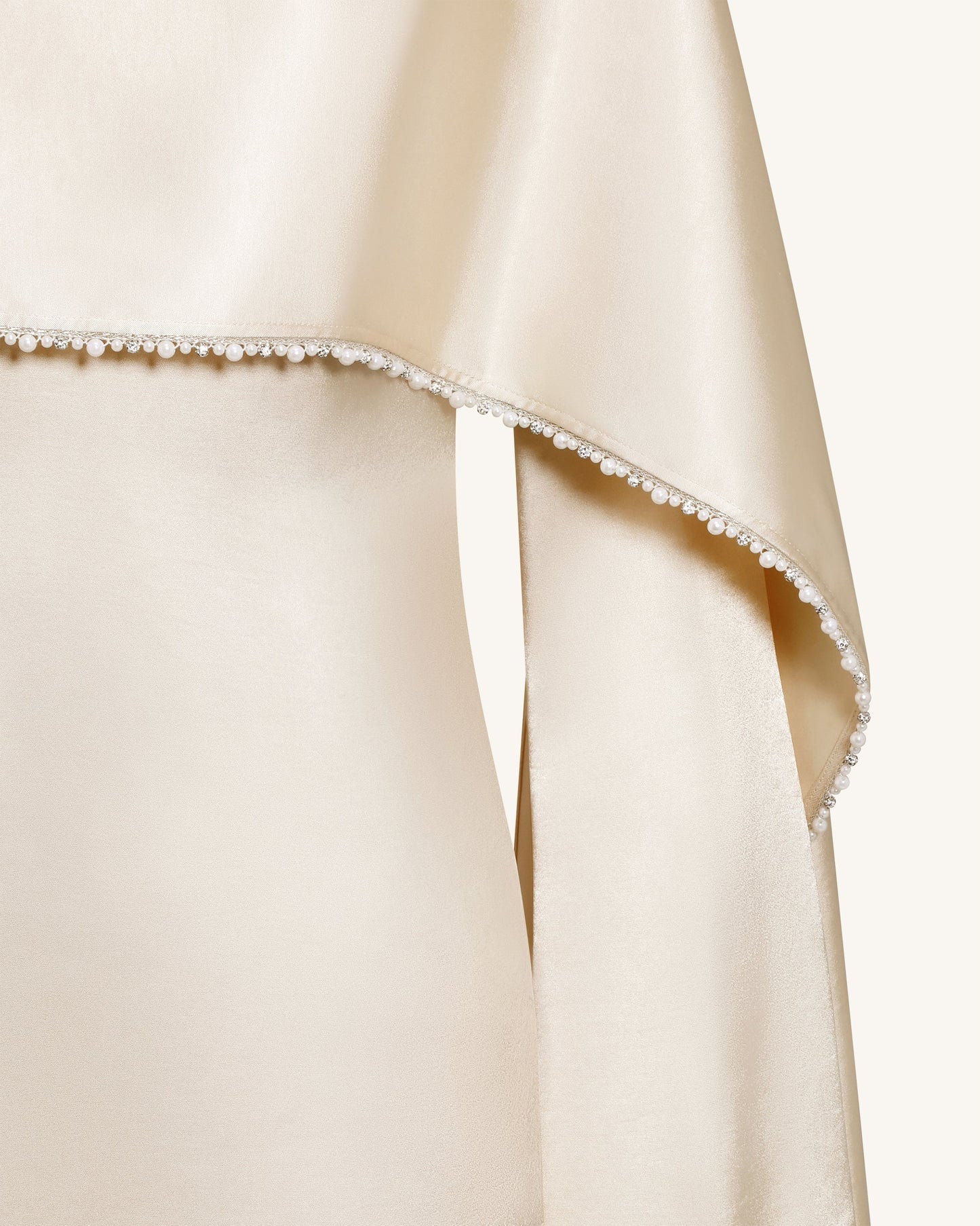 198Pearl-Trimmed Cape Sleeve Boat Neck Maxi Gown - Cream