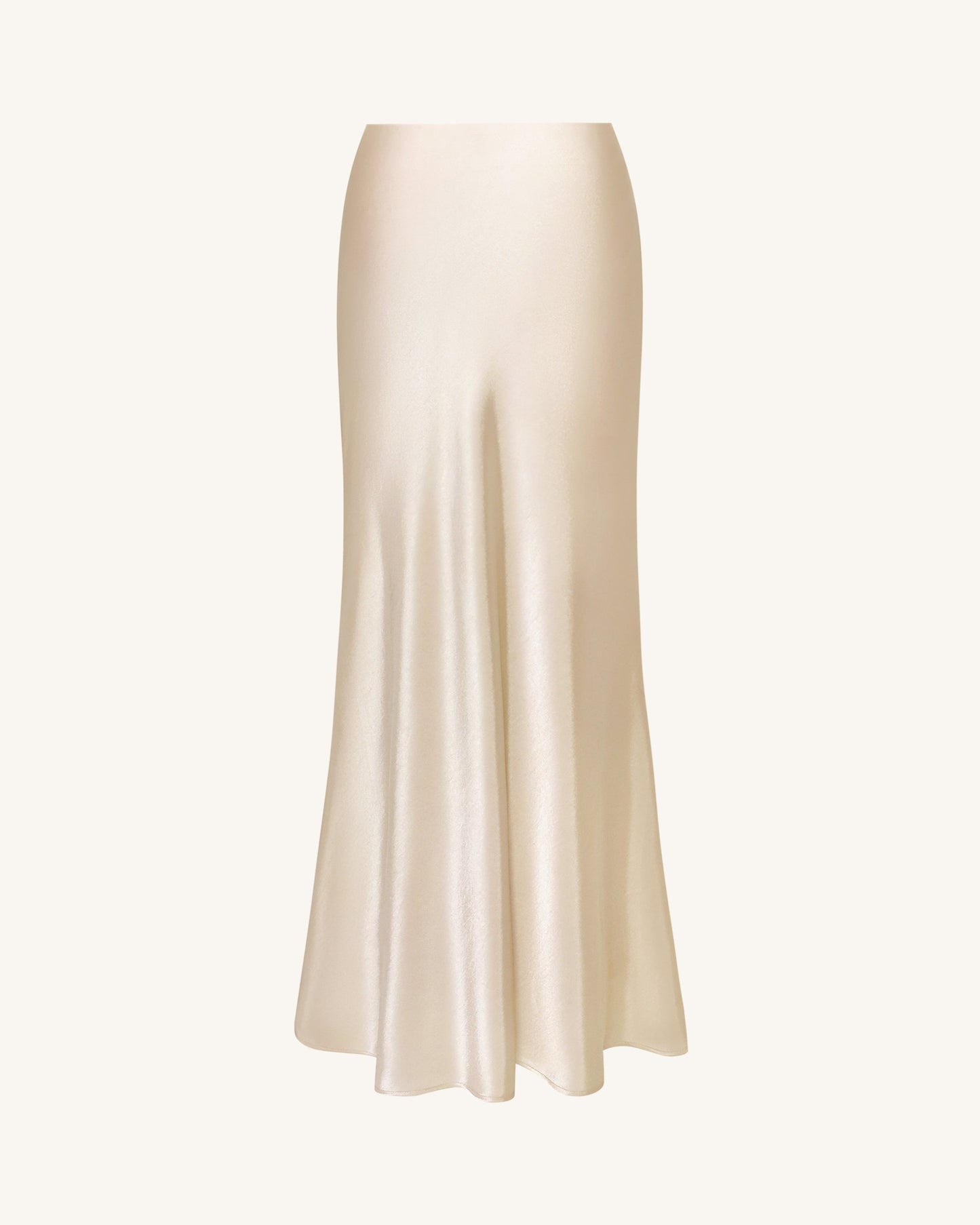Satin-Feel Drapeli Maxi Etek - Krem