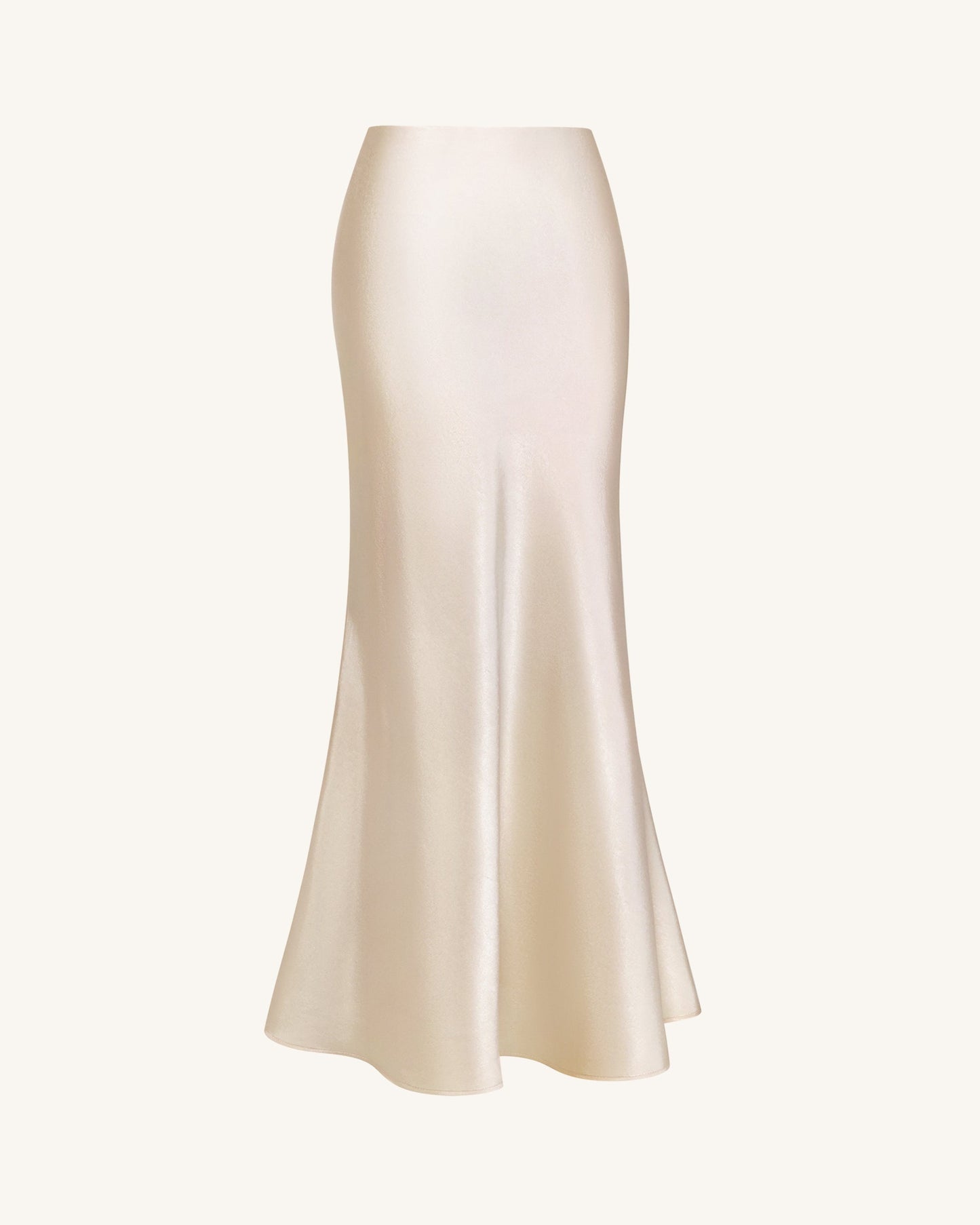 Satin-Feel Drapeli Maxi Etek - Krem