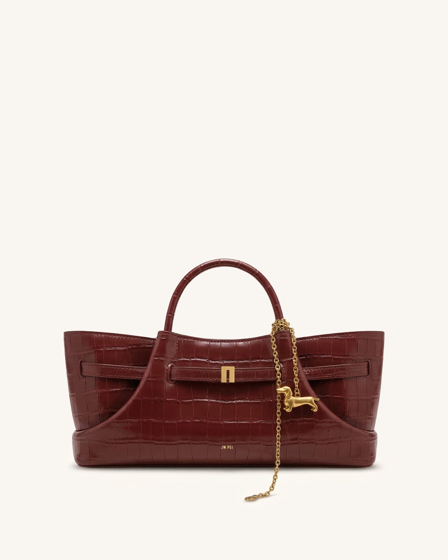 Maeve Sosis Köpek Metal Detaylı Charm / Süs Tote Çanta - Bordo Timsah Desenli