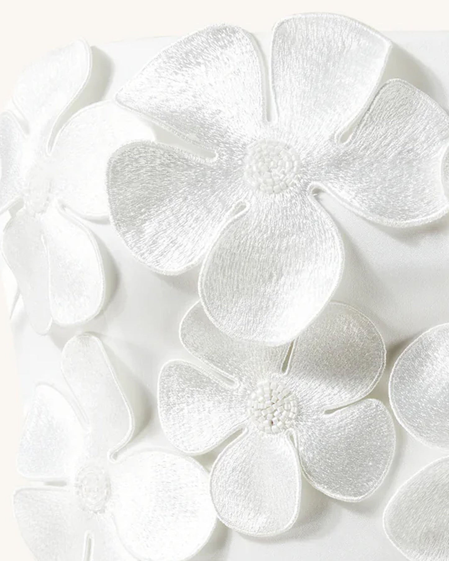 3D Floral Appliqué Satin Dress - White