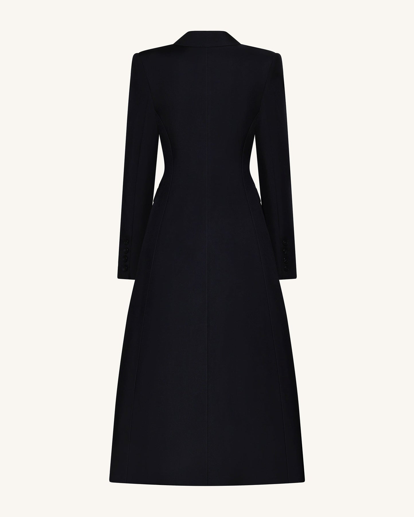 Yapılandırılmış Sivri Yaka Devrik Kesikli Detay Maxi Blazer Ceket - Siyah