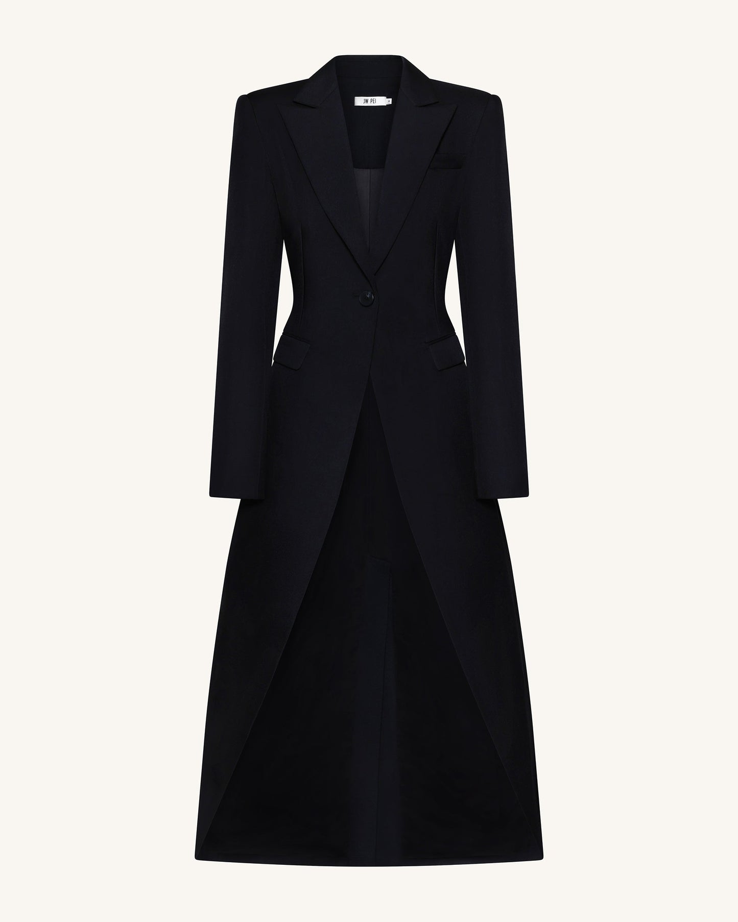 Yapılandırılmış Sivri Yaka Devrik Kesikli Detay Maxi Blazer Ceket - Siyah