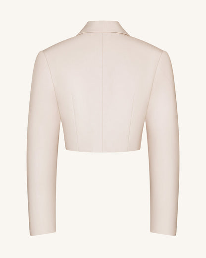 Yapılandırılmış Vatkalı Omuz Crop (Kısa Kesim) Blazer Ceket - Bej