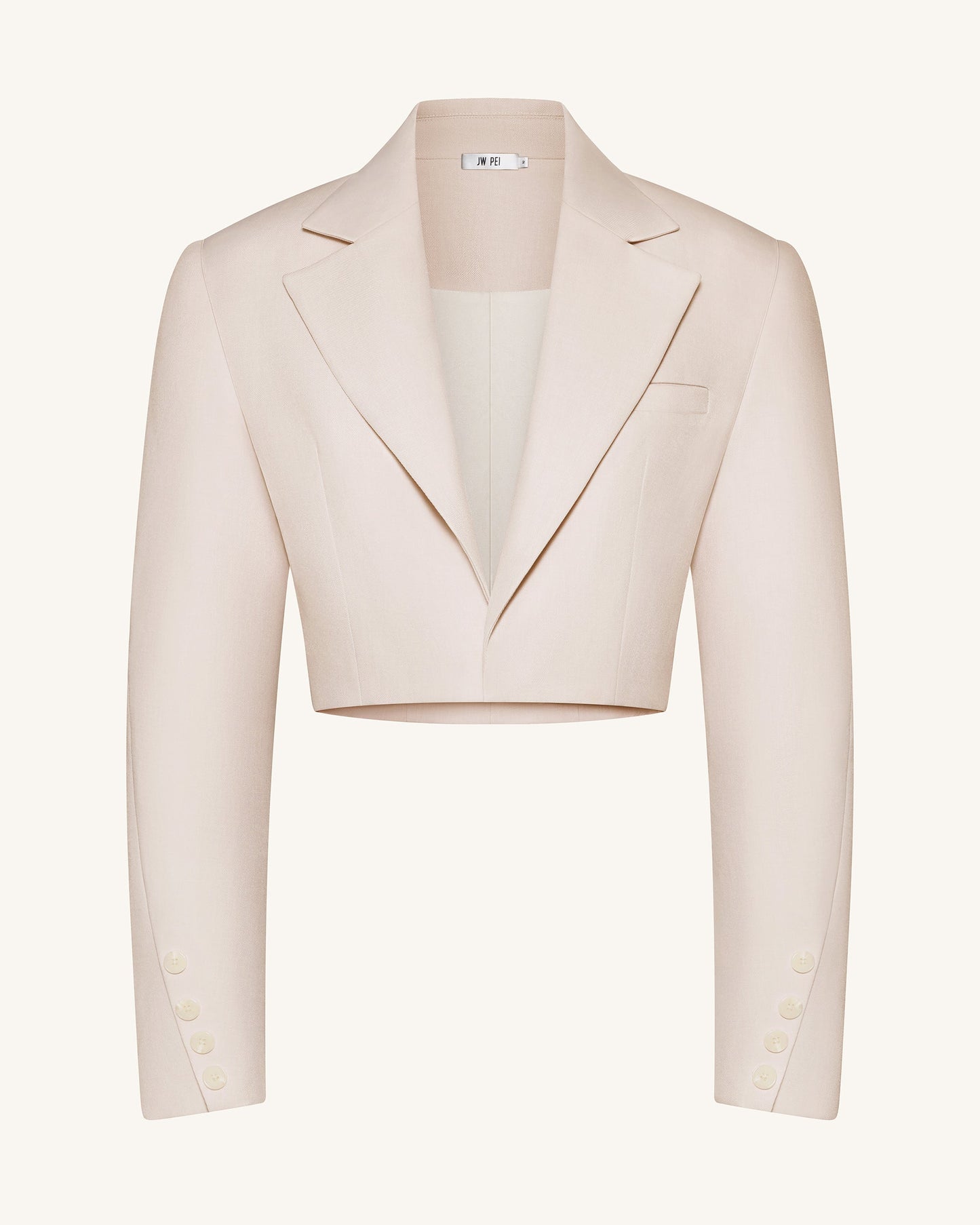 Yapılandırılmış Vatkalı Omuz Crop (Kısa Kesim) Blazer Ceket - Bej