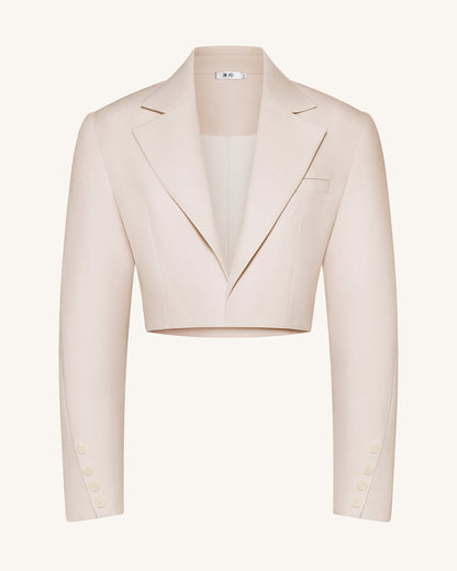 Yapılandırılmış Vatkalı Omuz Crop (Kısa Kesim) Blazer Ceket - Bej