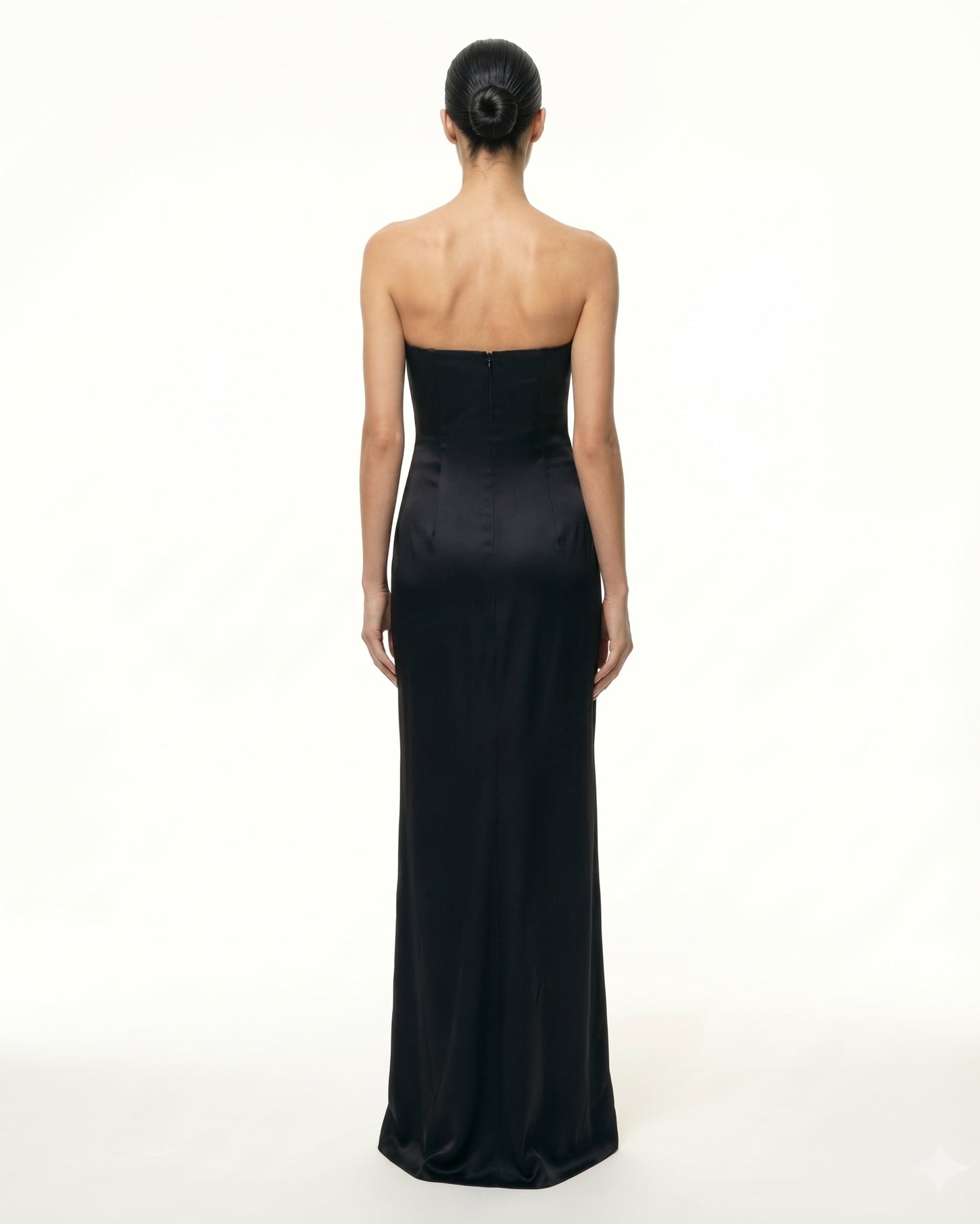 Iris Floral-Appliqué Straplez (Askısız) Maxi Elbise - Siyah