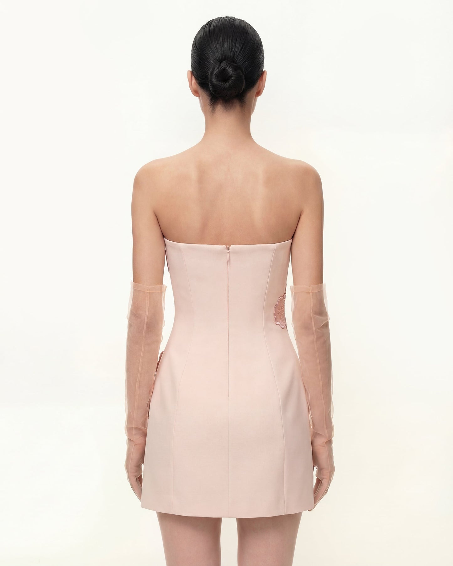 Iris Çiçek Desenli Straplez (Askısız) Elbise - Pembe