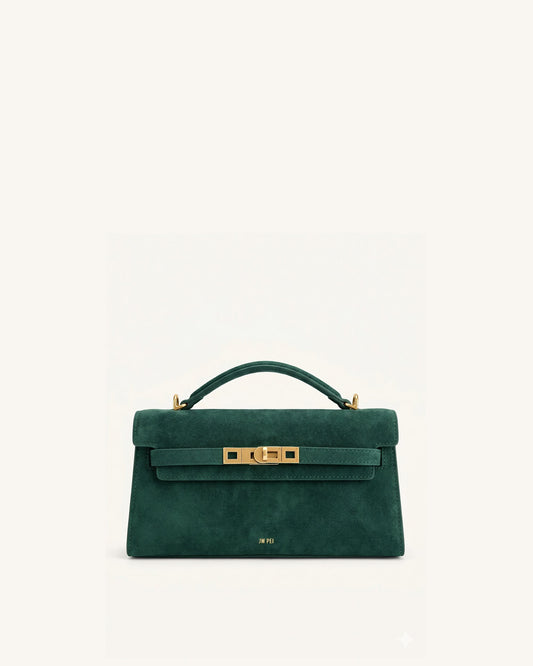 Noor Faux Suede Top Handle Bag - Forest Green