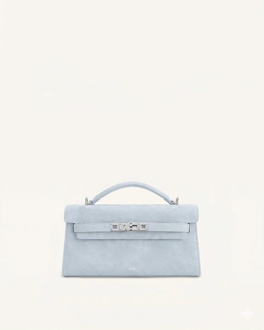 Noor Faux Suede Top Handle Bag - Blue