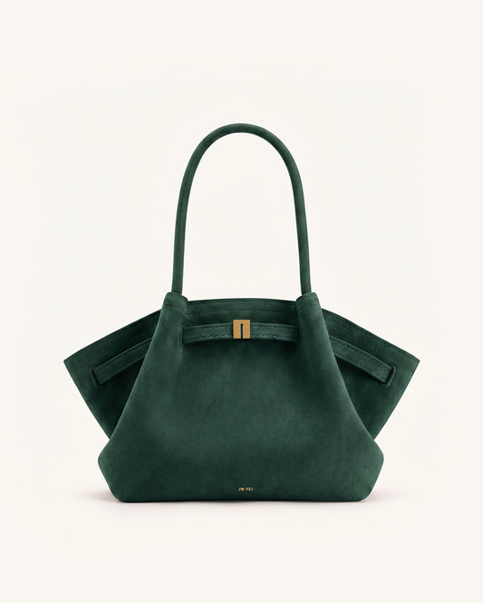 Hana Medium Faux Suede Tote Bag - Forest Green