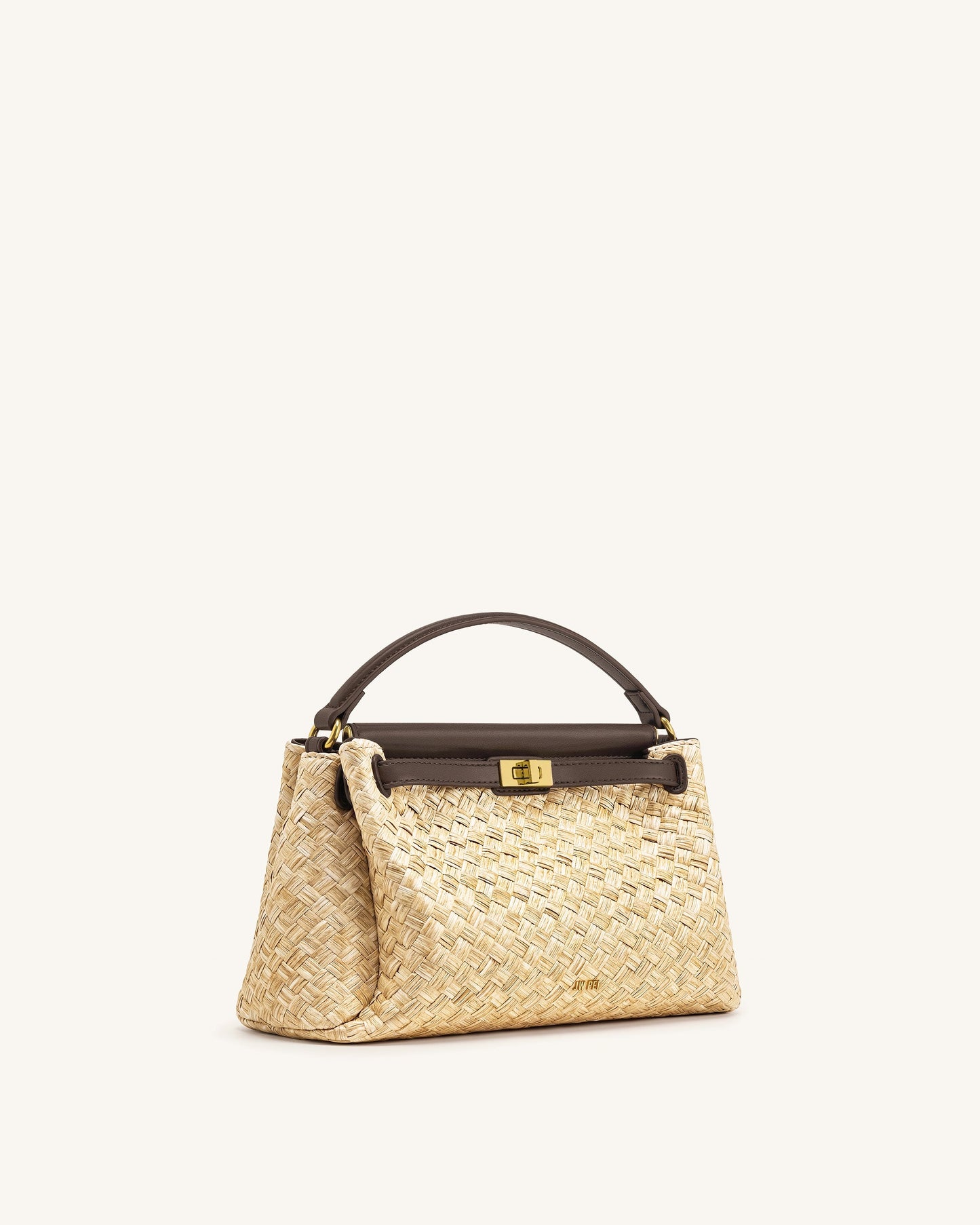 Carmen Faux Straw Top Handle Bag - Brown
