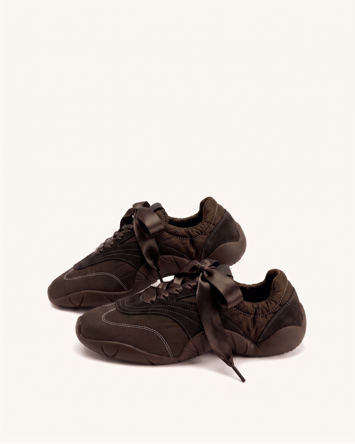 Flavia Ribbon Lace Ballerina Sneakers - Dark Brown