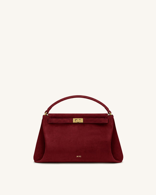Carmen Faux Suede Top Handle Bag - Burgundy