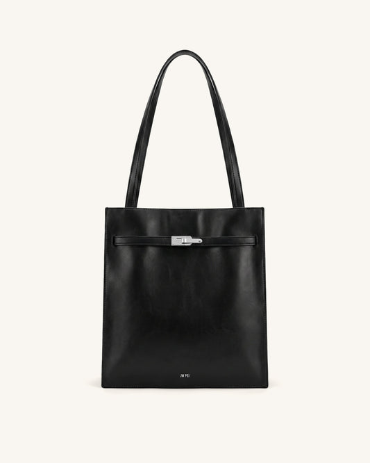 Noelle Belted Tote Bag - Black