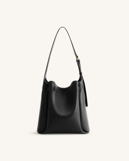 Charlene Double Buckle Hobo Bag - Black