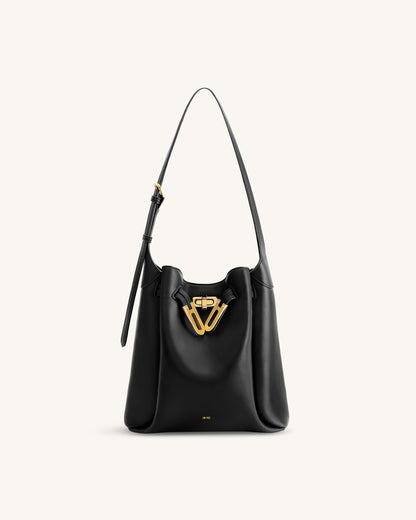 Charlene Double Buckle Hobo Bag - Black