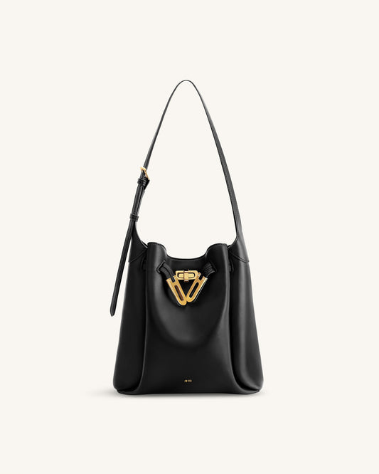 Charlene Double Buckle Hobo Bag - Black