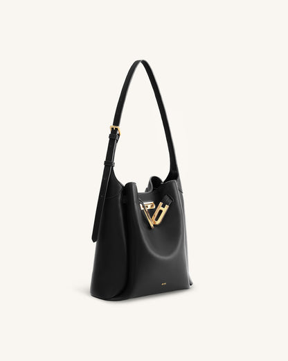 Charlene Double Buckle Hobo Bag - Black