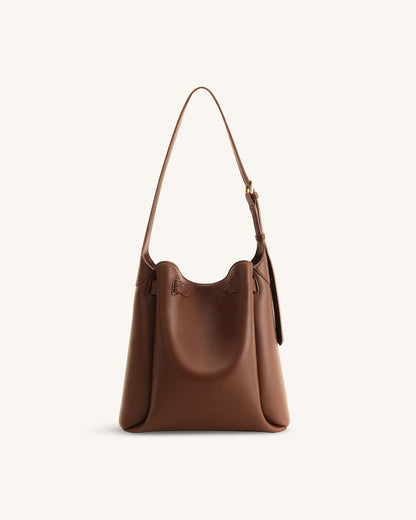 Charlene Double Buckle Hobo Bag - Brown