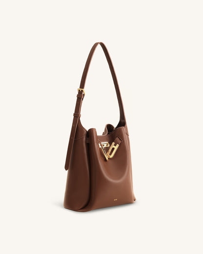 Charlene Double Buckle Hobo Bag - Brown