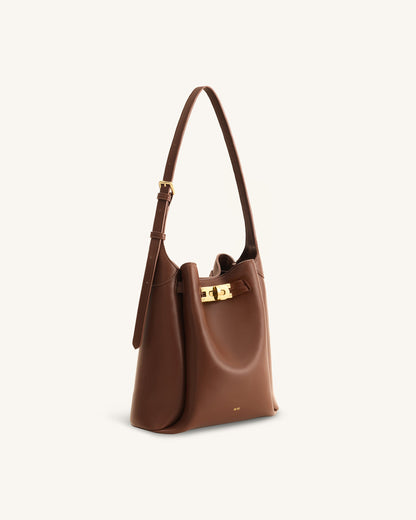 Charlene Double Buckle Hobo Bag - Brown