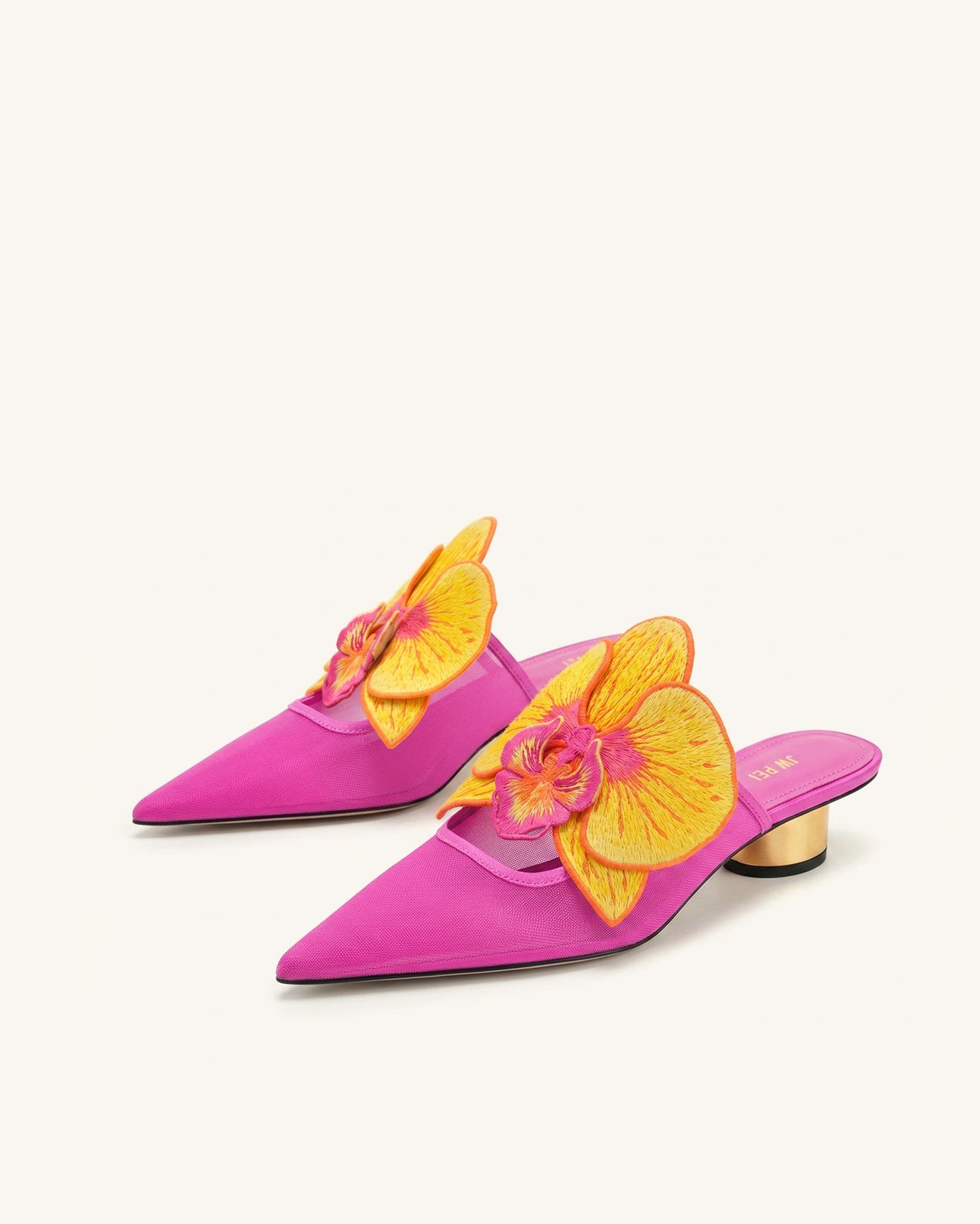 Helena Embroidery Decoration Pierced Mules - Rose Red