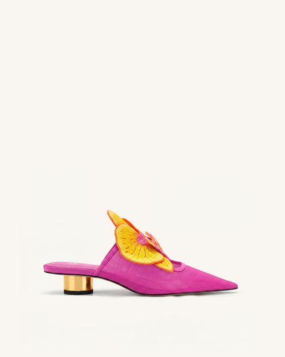 Helena Embroidery Decoration Pierced Mules - Rose Red