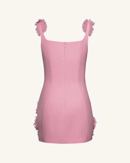 Elaina Pembe Rozet Detaylı Aplikeli Mini Dress-Pink