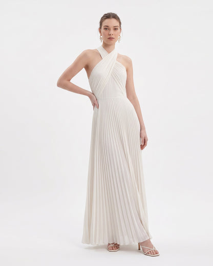 Pilili Cross Halter Yaka Maxi Elbise - Fildişi