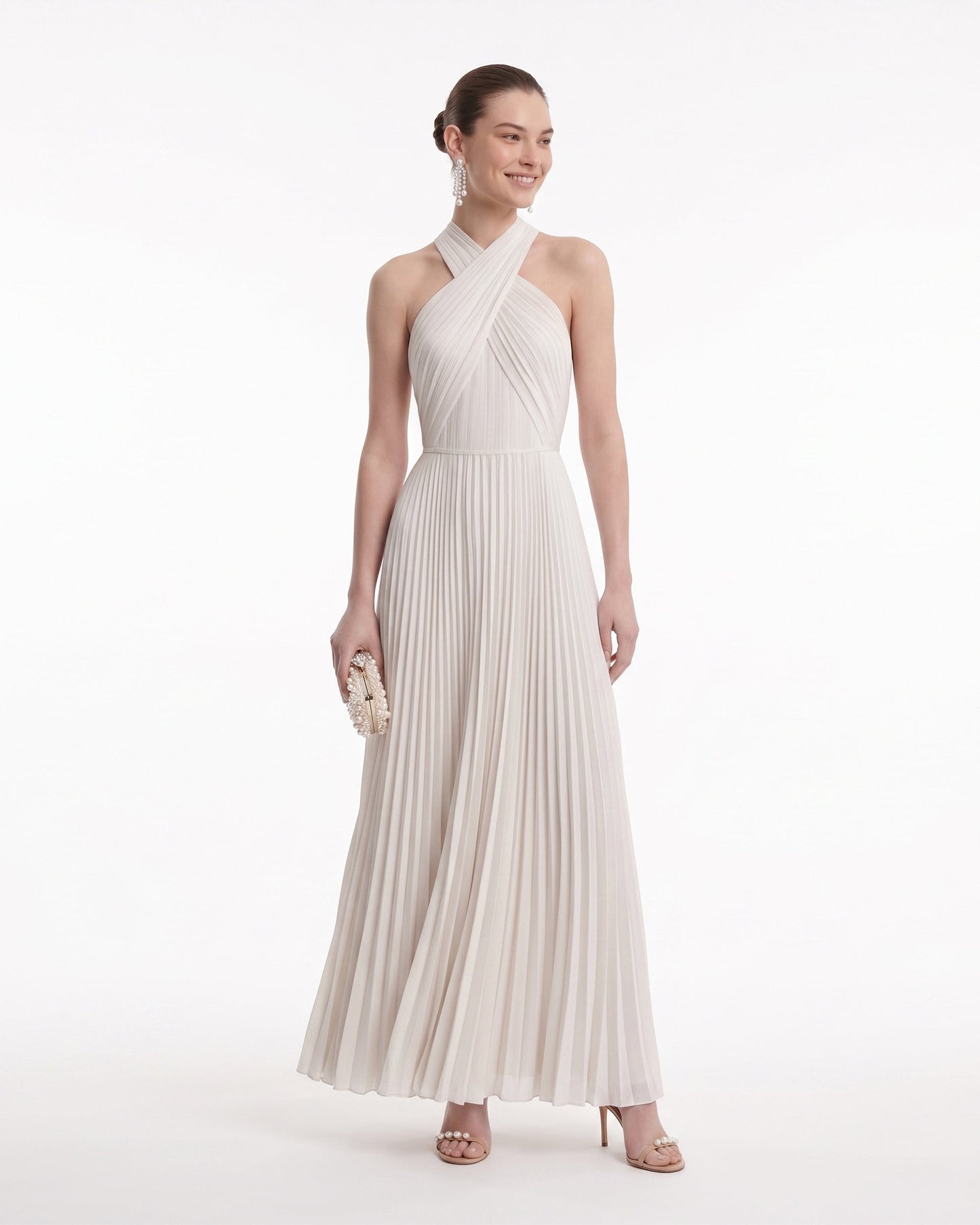Pilili Cross Halter Yaka Maxi Elbise - Fildişi