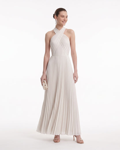 Pilili Cross Halter Yaka Maxi Elbise - Fildişi