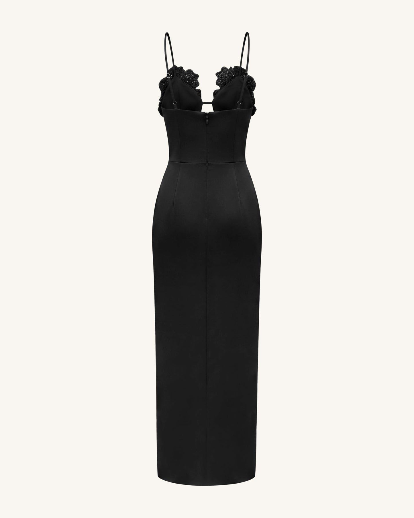 3D Floral Strappy Maxi Dress - Black