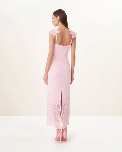 Orkide Nakışlı Korse Model Elbise - Pastel Gül Kurusu