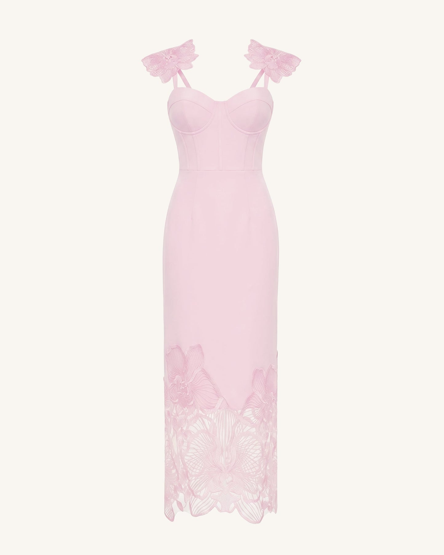 Orkide Nakışlı Korse Model Elbise - Pastel Gül Kurusu