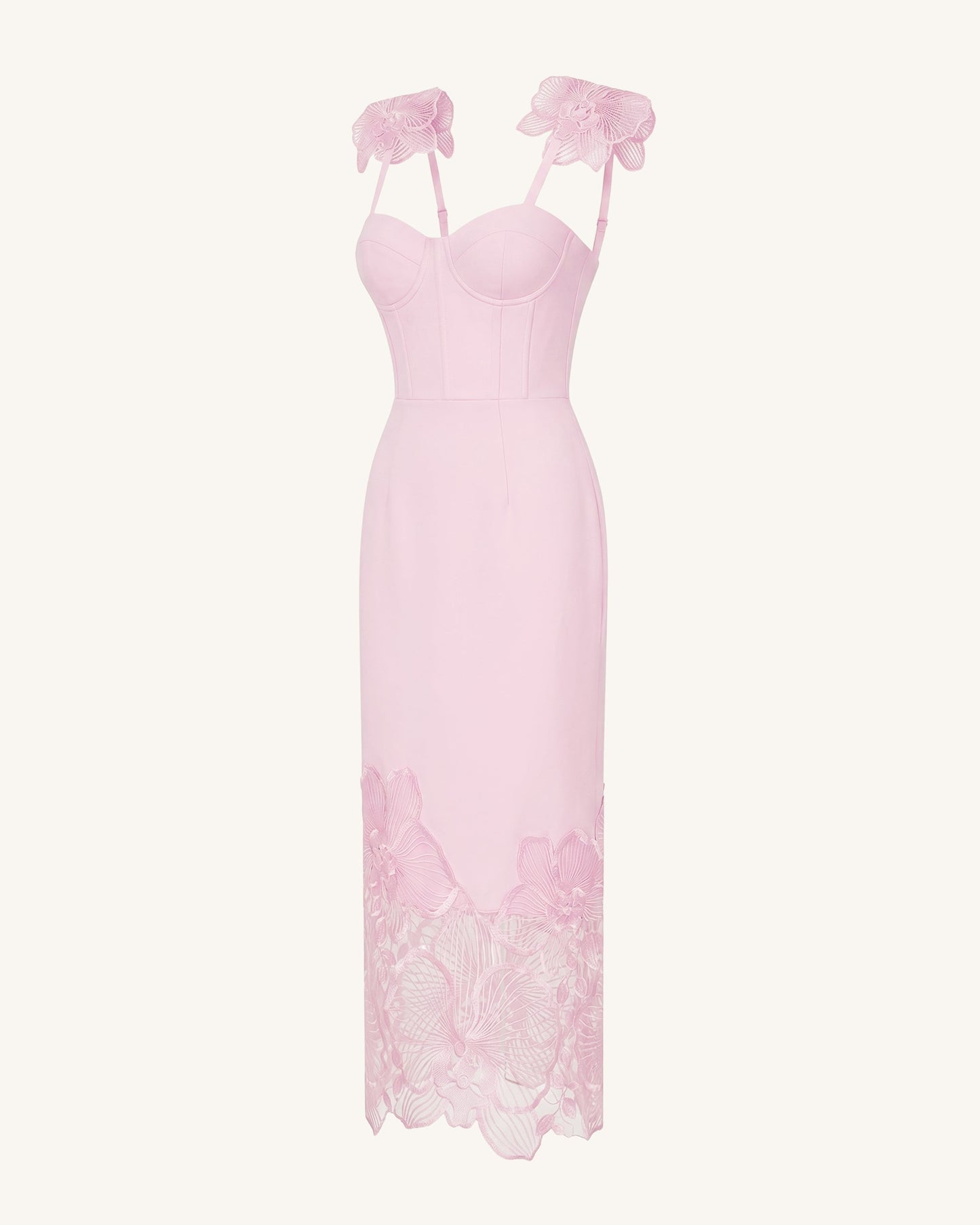 Orkide Nakışlı Korse Model Elbise - Pastel Gül Kurusu