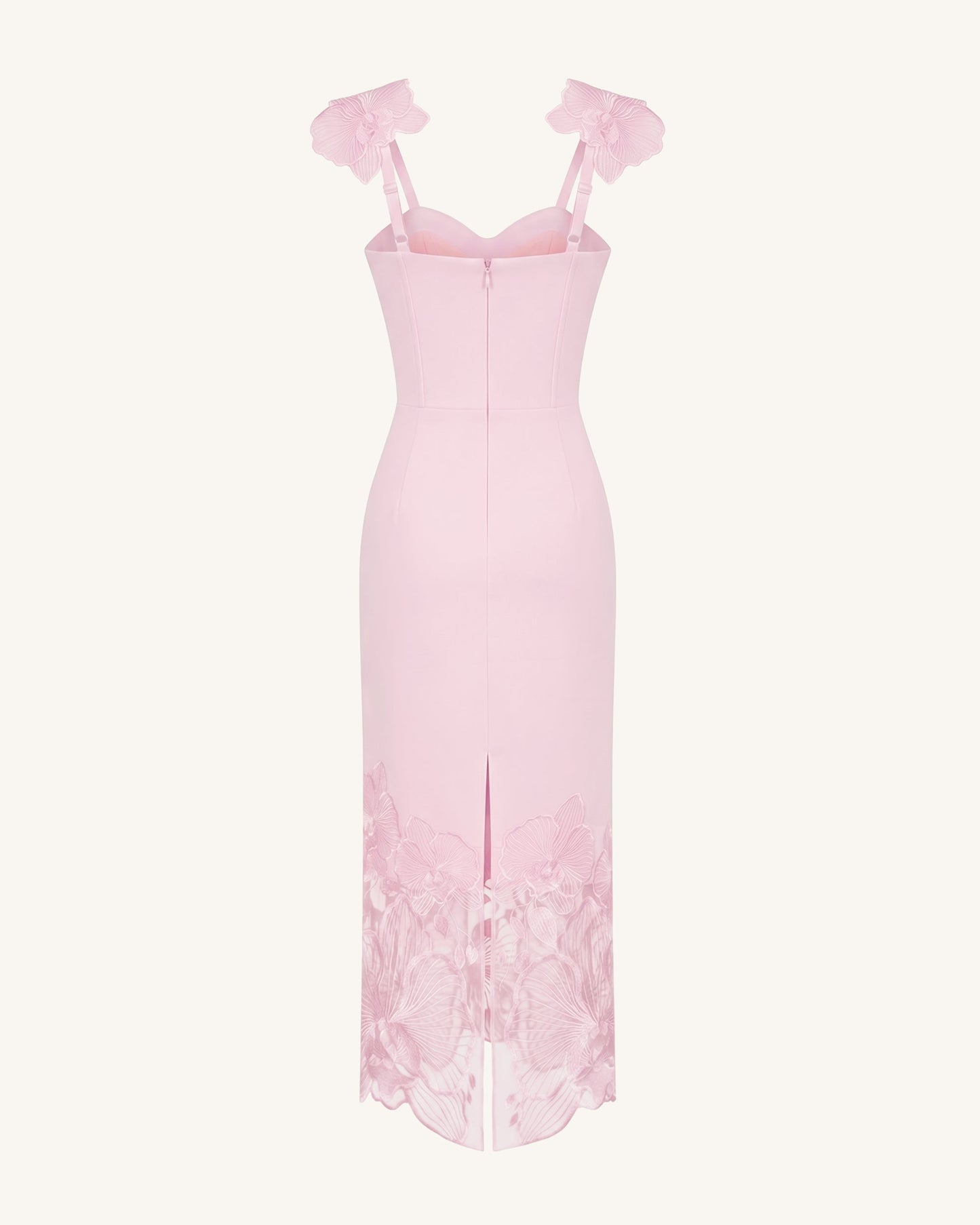 Orkide Nakışlı Korse Model Elbise - Pastel Gül Kurusu