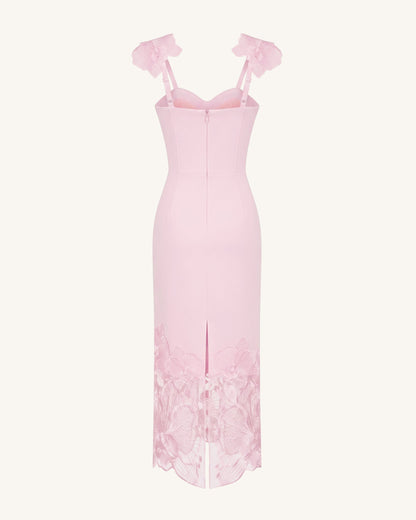 Orkide Nakışlı Korse Model Elbise - Pastel Gül Kurusu