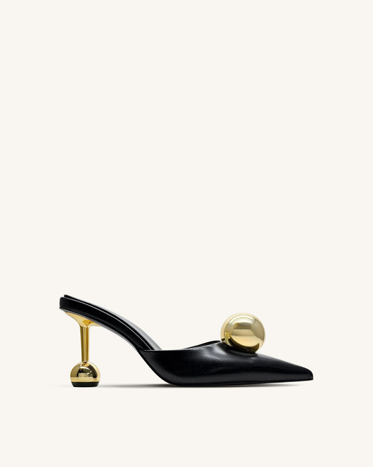 Sofia Sphere Heel Mules - Black