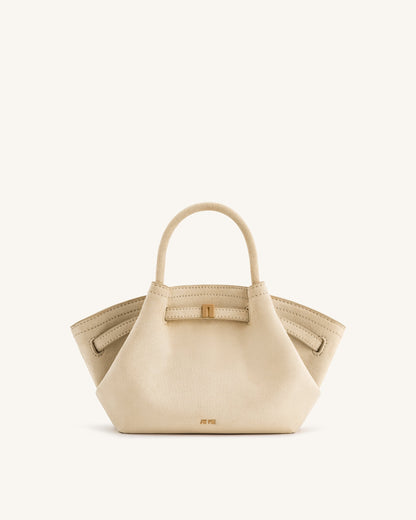 Hana Mini Suni Süet Tote Çanta - Açık Beyaz