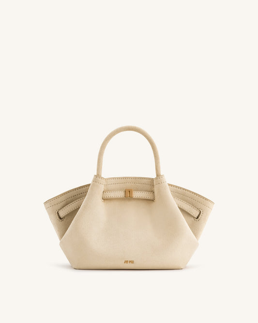 Hana Mini Suni Süet Tote Çanta - Açık Beyaz