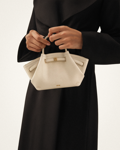 Hana Mini Suni Süet Tote Çanta - Açık Beyaz