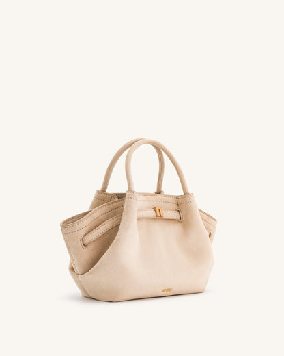Hana Mini Suni Süet Tote Çanta - Açık Beyaz